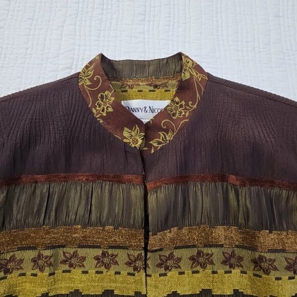 Danny & Nicole Jacket Women's Size 16P Boho Brown Long Sleeve Button Up Blazer - Picture 4 of 12